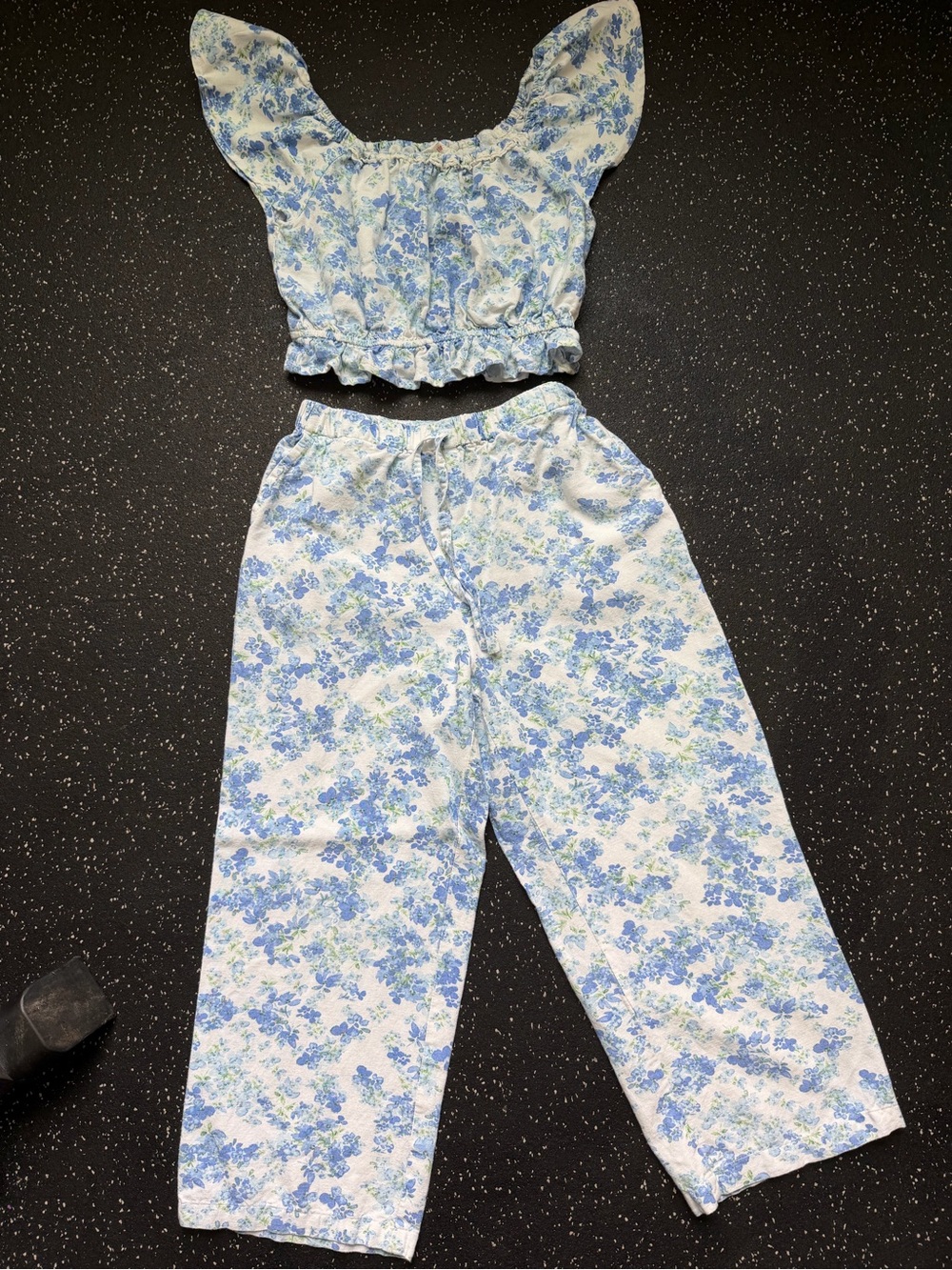 Midnight Sky Girls 2-Piece Blue Floral Crop Top & Wide Leg Pants Size 8
